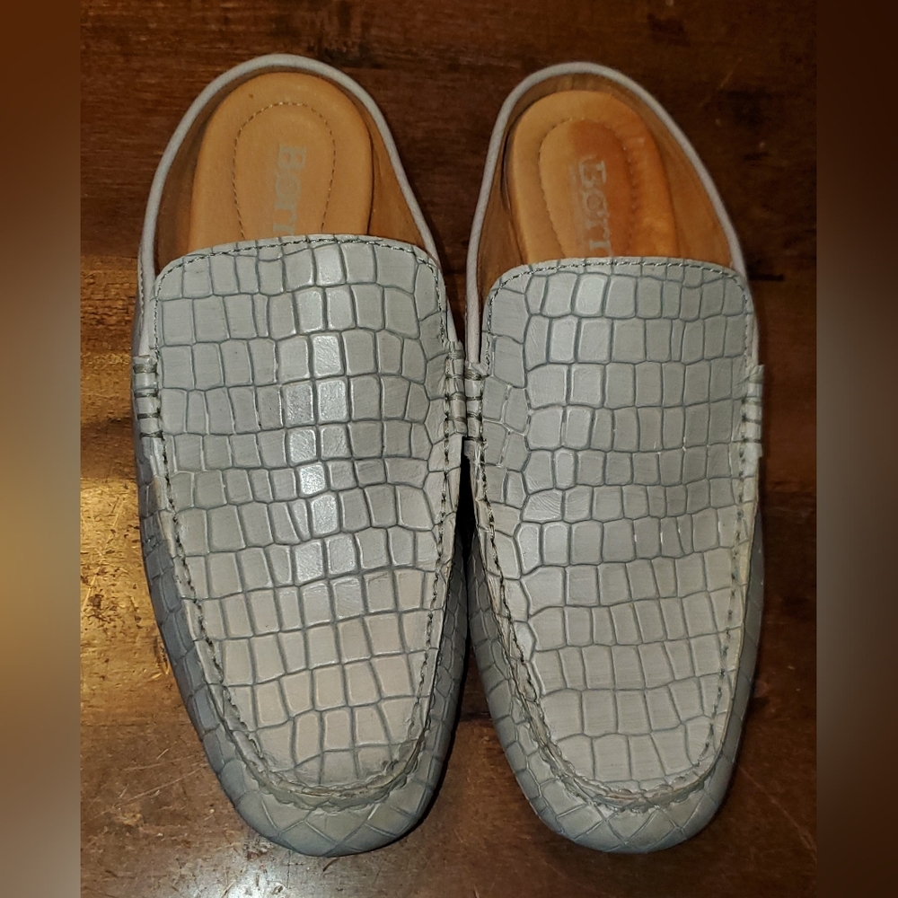 BORN Gray Croco-Leather Slip-On Shoes. Size 7M.
